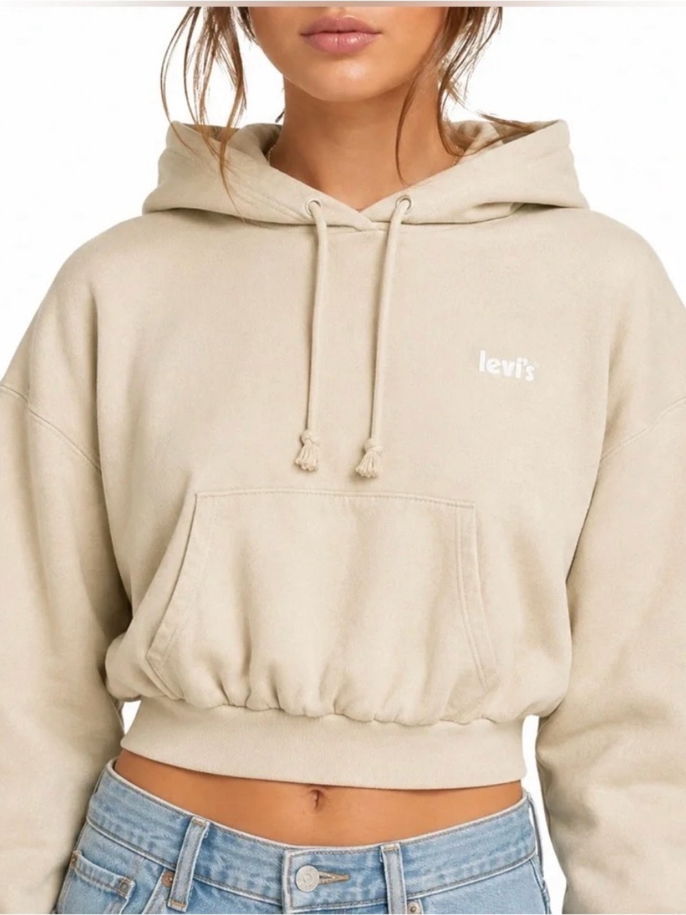 Levi's Women's Cropped Cream Pullover Hoodie